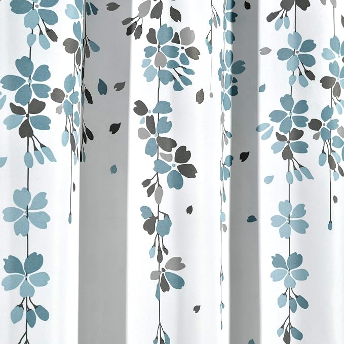 Lush Decor Weeping Flower Light Filtering Window Curtain Panels, Pair, 52"W x 63"L + 2" Header, Blue & Gray - Charming Modern Floral Curtains for Living Room, Dining Room, & Bedroom
