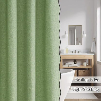 KGORGE Scalloped Green Shower Curtain with 12 Metal Hooks for Bathroom, Boho Privacy Cute Neutral Home Decor Waterproof Shower Curtains for Hotel Bathtub, Grass Green, 72 x 72 inches Long