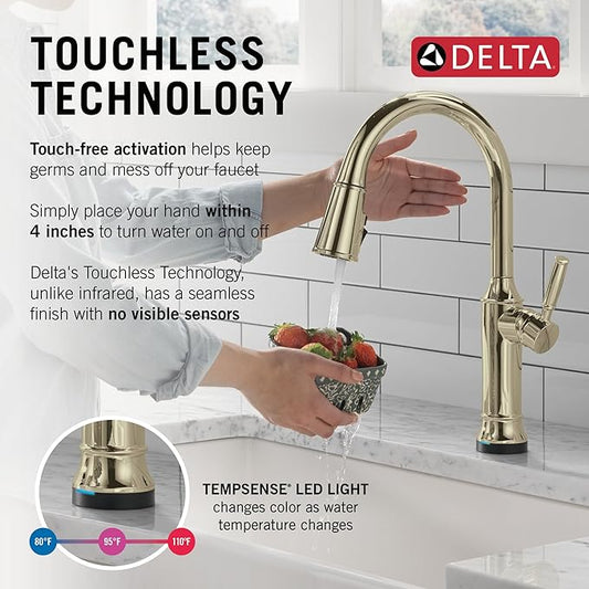 Delta Renaldi Kitchen Faucet with Pull Down Sprayer, Brushed Nickel Kitchen Sink Faucet, Delta ProClean, Lumicoat Polished Nickel 9184TL-PN-PR-DST