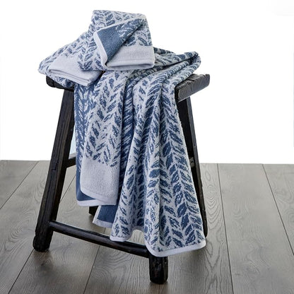 SKL Home Distressed Leaves Bath Towel Set-4pc, Turkish Cotton, Denim Blue | 2 Bath towels, 2 hand towels. 600 GSM weight. Spa-level quality. Soft & absorbent, reversible jacquard.