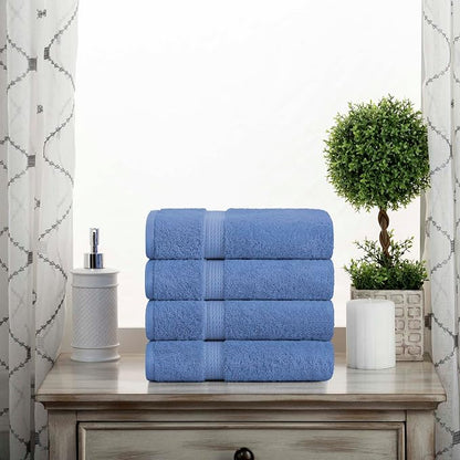 SUPERIOR Egyptian Cotton Plush & Absorbent, Hand Towel Set of 4, Denim Blue | Quick Dry, Soft Luxury Towel Set, Bath Essentials for Bathroom, Guest Bath, Spa, 4 Piece Set, Madeline Towels