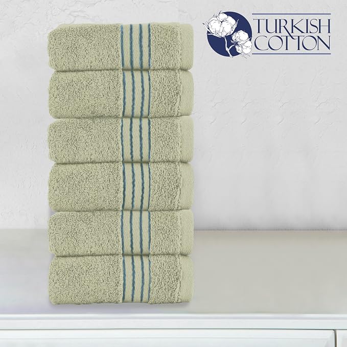 Elegant Comfort Premium Turkish Cotton 6 Pack Washcloths Set - 13 x 13 inch, Luxurious Hotel Spa Quality 100% Turkish Cotton 6PC Washcloth Set - Highly Absorbent - Soft Bathroom Towels, Mint Green
