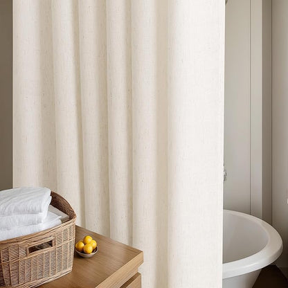 Cream Linen Shower Curtain for Bathroom Water Repellent 72x84 Inch | Neutral Modern Boho, Extra Long Tall, Bath Drapes 84 Inches Long, XLong Shower Curtains, Ivory Birch, 72 x 84 Inches