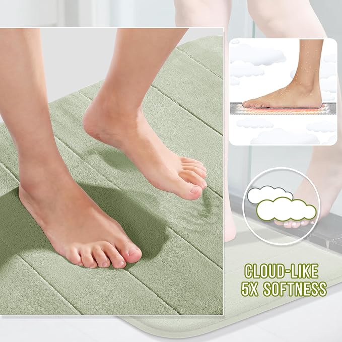 Yimobra Memory Foam Toilet Bath Mat U-Shaped, Soft and Comfortable, Super Water Absorption, Non-Slip, Thick, Machine Wash & Easier to Dry for Bathroom Commode Contour Rug, 24 X 24 Inches, Sage Green