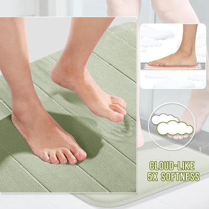 Yimobra Memory Foam Toilet Bath Mat U-Shaped, Soft and Comfortable, Super Water Absorption, Non-Slip, Thick, Machine Wash & Easier to Dry for Bathroom Commode Contour Rug, 24 X 24 Inches, Sage Green