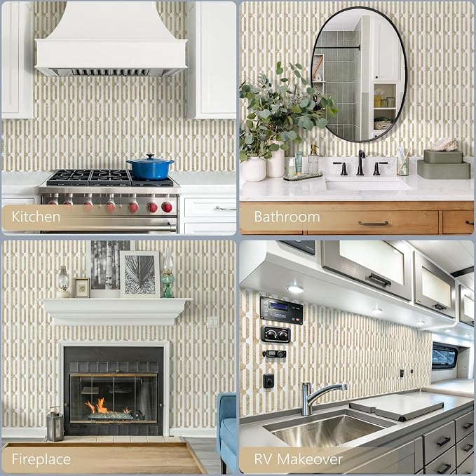 STICKGOO Peel and Stick Backsplash Tiles 12"x12", Waterproof Stick on Kitchen & Bathroom Backsplash, PVC Self Adhesive Wall Tiles for Fireplace, White/Yellow Slate (10 Sheets)