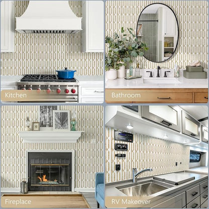 STICKGOO Peel and Stick Backsplash Tiles 12"x12", Waterproof Stick on Kitchen & Bathroom Backsplash, PVC Self Adhesive Wall Tiles for Fireplace, White/Yellow Slate (10 Sheets)