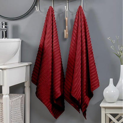 Elegant Comfort 100% Turkish Cotton Corduroy Ribbed Luxury Soft 2 Pack Bath Towels 27 x 54 Inch - Ultra Plush, Absorbent, Quick Dry, Hotel Spa Quality Towels for Bathroom Essentials, Burgundy