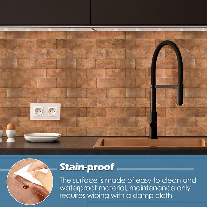 2026 New Upgrade Peel and Stick Backsplash Tile, Peel and Stick 11.34" X 11.57" Wall Tile for Kitchen, Bathroom, Fireplace, Laundry (Copper Metal, 10 Packs)