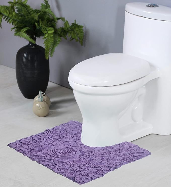 Home Weavers Bell Flower Collection 100% Cotton Tufted Bath Rugs, Extra Soft and Absorbent Bath Rugs, Non-Slip Bath Mats, Machine Washable, Bath Mats for Bathroom Floor, 20"x20" Contour, Purple