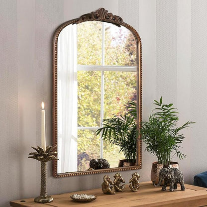 Micasso Bathroom Mirror for Over Sink: 19"x31" Bronze Vintage Arched Mirror | Traditional Ornate Baroque Decorative Antique Wall Mirror for Bedroom/Entryway/Hallway/Dresser/Vanity/Mantel/Nightstand