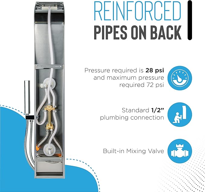Blue Ocean 48" Stainless Steel SPS88213B Shower Panel Tower Column with Rainfall Shower Head and Handheld Shower
