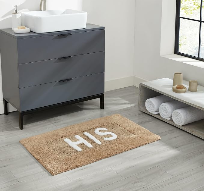 Cotton Bath Rug - Soft Cotton Bath Mat - Bathroom Decor - Water Absorbent and Machine Washable - Measures 21"x34" - His- Linen