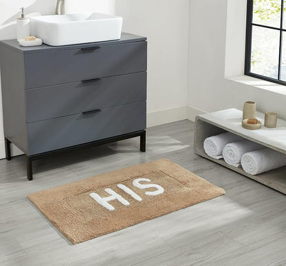Cotton Bath Rug - Soft Cotton Bath Mat - Bathroom Decor - Water Absorbent and Machine Washable - Measures 21"x34" - His- Linen