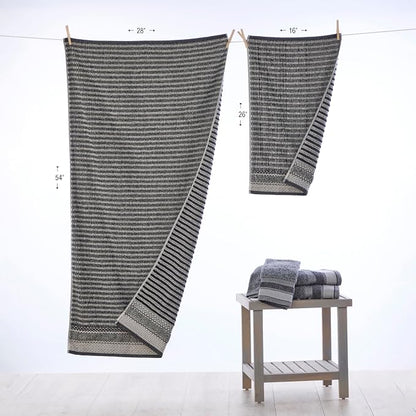 SKL Home Lewis Bath Towel, Premium 100% Cotton, Black | 600 GSM weight. Spa-level quality. Soft & absorbent with a textured jacquard pattern.
