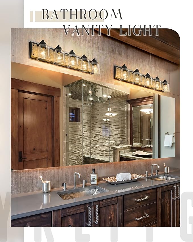 Vanity Lights for Bathroom Large 40", Farmhouse Rustic Vanity Light with Bubble Glass Shades, Gray 5 Light Bathroom Lighting Fixtures Over Mirror, Bath Wall Sconce Home Decor