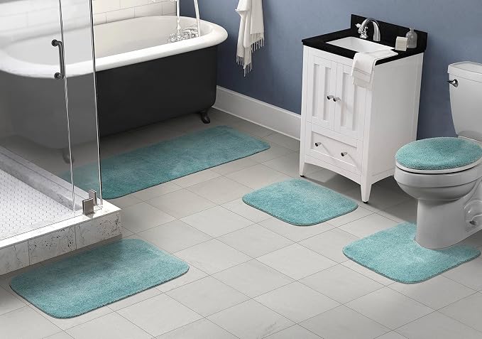 Garland Rug Traditional Nylon Washable Sea Foam 5 Piece Set - Lid, Contour, 3 Bath Rugs - Soft, Absorbent, and Stylish for Your Bathroom