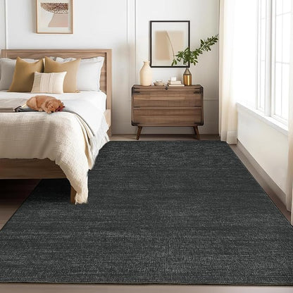 Garvee 10x13 Black Rug for Living Room Modern Solid Color Washable Rug | Non Slip Backing Non Shedding Stain Resistant Low Pile Ultra Soft Thin Foldable Rug for Bedroom Nursery Dining Room