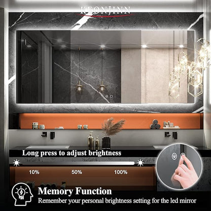 Keonjinn LED Mirror for Bathroom 72 x 30 Inch, Backlit Mirror Bathroom Oversize, Stepless Dimmable Wall Mirrors with Anti-Fog, CRI90+ HD Tempered Glass, Horizontal/Vertical Mounting for Vanity