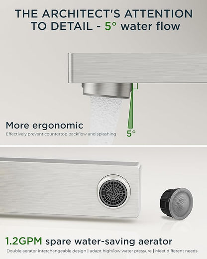 FORIOUS Brushed Nickel Bathroom Faucets 3 Hole, Stainless Steel 2 Handle Square 8 in Widespread Bathroom Sink Faucet Brushed Nickel 3 Hole with Metal Pop Up Drain, CUPC Water Hoses