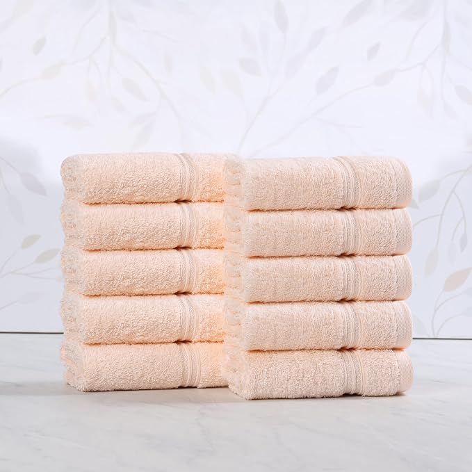 Superior Egyptian Cotton 10-Piece Face Towel Set , Small Towels For Facial, Spa, Quick Dry, Absorbent Towels, Bathroom Accessories, Guest Bath, Home Essentials, Washcloth, Airbnb, Peach
