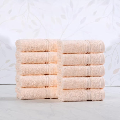 Superior Egyptian Cotton 10-Piece Face Towel Set , Small Towels For Facial, Spa, Quick Dry, Absorbent Towels, Bathroom Accessories, Guest Bath, Home Essentials, Washcloth, Airbnb, Peach