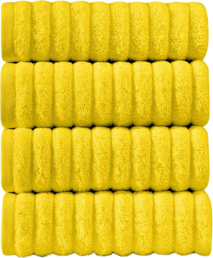 Elegant Comfort Luxury 100% Turkish Cotton Corduroy Ribbed 4 Pack Hand Towel Set 16 x 28 Inch - Absorbent, Super Soft, Quick Dry, Premium Towels for Bathroom, Gym, Spa and Hotel Use, Yellow