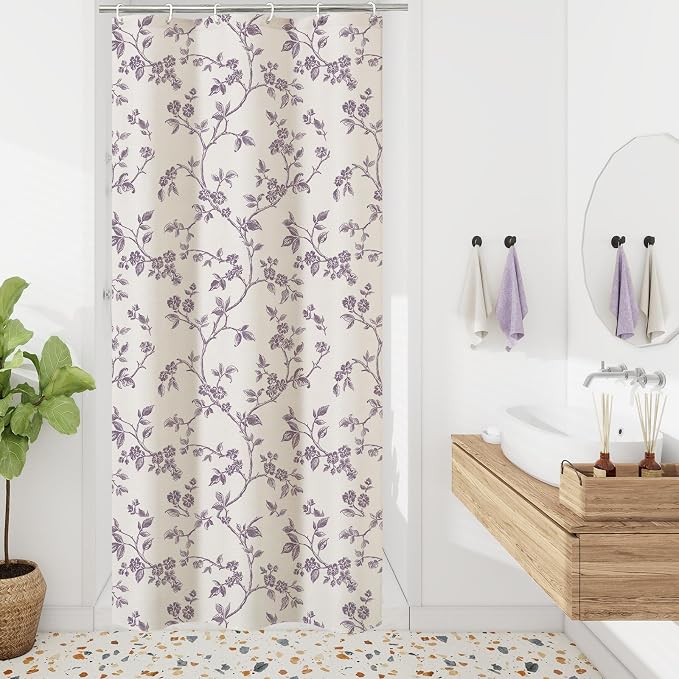 MitoVilla Small Stall Shower Curtain Set 36 x 72, Narrow Half Cotton Floral Cottagecore Spring Shower Curtains for Bathroom, Modern Farmhouse Country Plant Leaves Bathroom Décor