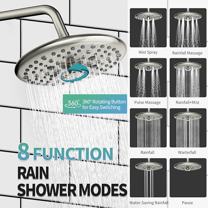 SR SUN RISE Shower Faucet - 10 Inch Multifunctional High Pressure Shower Head System with Handheld Shower Head Fixtures - Valve Included - Brushed Nickel
