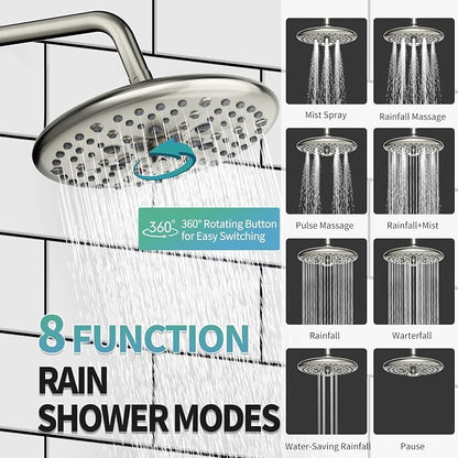 SR SUN RISE Shower Faucet - 10 Inch Multifunctional High Pressure Shower Head System with Handheld Shower Head Fixtures - Valve Included - Brushed Nickel