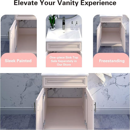 36" Antique White Bathroom Vanity Base, Traditional Raised-Panel Double-Door RTA Sink Cabinet with Soft-Close Hinges, Base Only