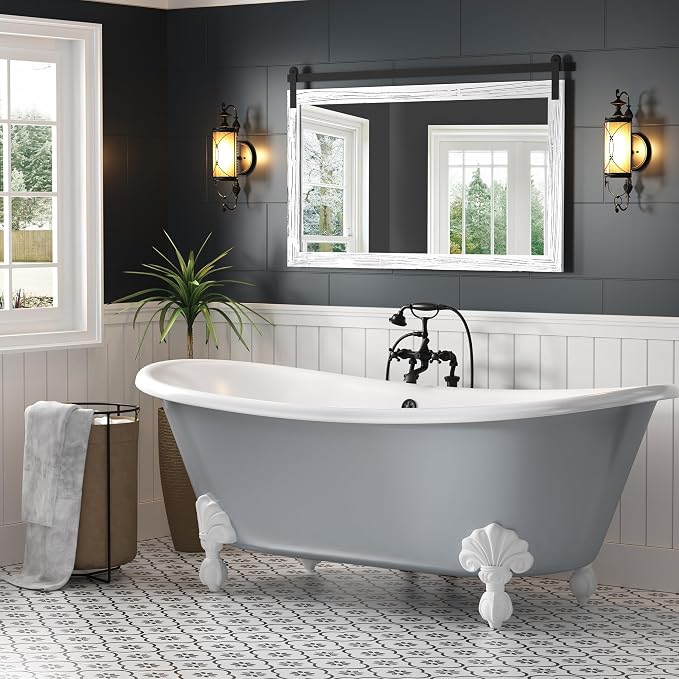 COGOOD Farmhouse Bathroom Mirrors for Over Sink - 30 x 49 White | Rustic Barn Door Wood Framed Vanity Mirror for Entryway, Living Room, Bedroom, Dresser Wall Decor