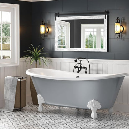 COGOOD Farmhouse Bathroom Mirrors for Over Sink - 30 x 49 White | Rustic Barn Door Wood Framed Vanity Mirror for Entryway, Living Room, Bedroom, Dresser Wall Decor