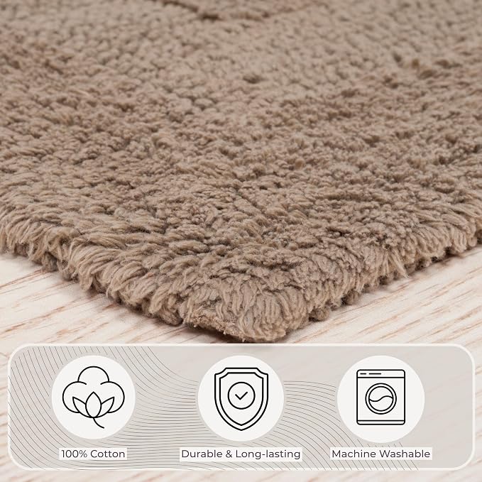Bathroom Rugs - 2-Piece Cotton Bathroom Mat Set - Machine Washable Bath Mats for Washroom, Kitchen, or Laundry Room by Lavish Home (Taupe)