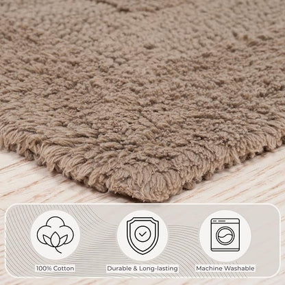 Bathroom Rugs - 2-Piece Cotton Bathroom Mat Set - Machine Washable Bath Mats for Washroom, Kitchen, or Laundry Room by Lavish Home (Taupe)