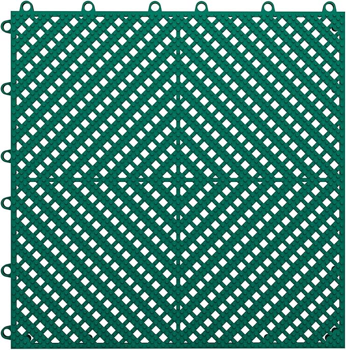 12-Pcs Interlocking Tile, Indoor/Outdoor Drainage Interlocking Floor Tiles 11.8" x 11.8", Anti-Slip Waterproof Soft PVC Splicing Flooring Tile for Garage Patio Pool Bathroom, Green