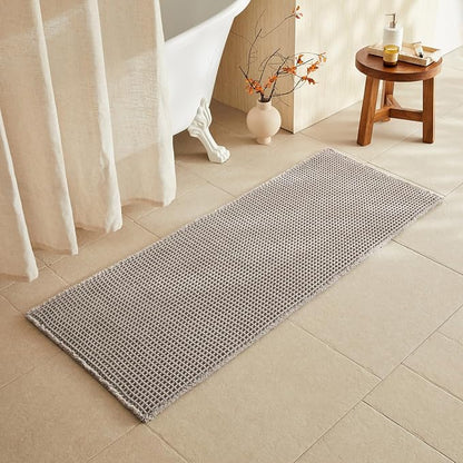 TYUU Waffle Runner Rug Bathroom, Long Boho Bath Mat, 60x24 Light Grey | Super Absorbent Quick Dry Bath Rug, Non-Slip Backing, Soft Waffle Washable Farmhouse Bathroom Mats, Tub, Shower & Home Decor