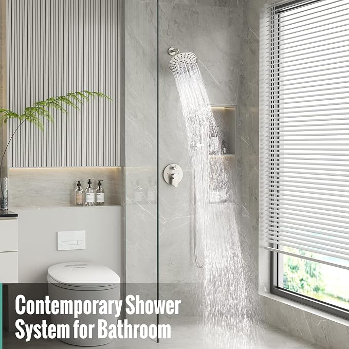 SR SUN RISE Shower Faucet - 8 Inch Multifunctional High Pressure Shower Head System with Handheld Shower Head Fixtures - Valve Included - Brushed Nickel