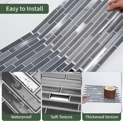 LONGKING 10-Sheet Extra Thick Peel and Stick Backsplash Tiles, Waterproof Kitchen Backsplash Peel and Stick Tile, Self-Adhesive Backsplash for Kitchen, Dark Gray | Peel and stick backsplash, self-adhesive wall tile, Gray, extra thick, waterproof, kitch...