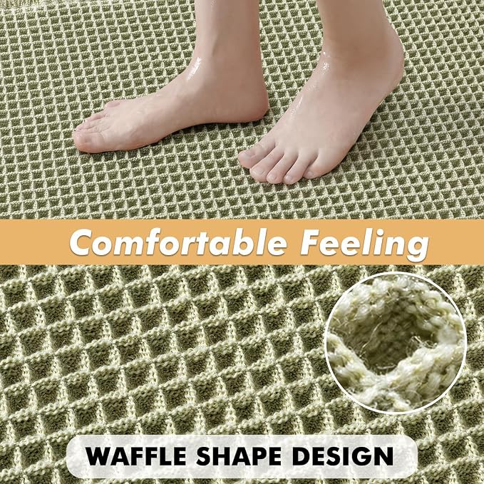 MIULEE Set of 2 Waffle Bathroom Rugs Sage Green Bath Mat 17"x24"+18"x30" | Non Slip, Super Absorbent, Washable, Ultra Soft, Rubber Backed, Small Boho Bath Rugs for Bathroom Floor Tub Shower