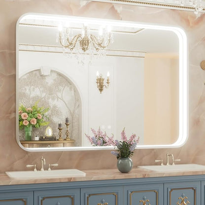 48"x36" Silver LED Bathroom Mirror,Adjust 3000K/4500K/6000K Light | Stepless Dimmable, Anti-Fog, Memory Funtion, Aluminum Frame Wall Mount Lighted Vanity Mirror, ETL Cert‌, Horizontal/Vertical