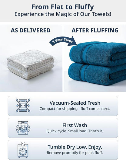 LANE LINEN Towel Set Quick Dry 100% Cotton 6 Piece Soft - Sea Port | Cotton Towels For Bathroom - Zero-Twist Durability, Zero-Twist Cotton, Terry Weave Comfort, Long-Lasting Comfort