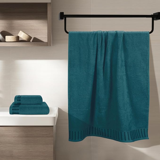 Ultra Soft 3 Pack Cotton Towel Set, Contains a Bath Towels 28x55 inch, a Hand Towels 16x24 inch & a Wash Cloths 12x12 inch, Ideal Everyday use, Compact & Lightweight - Teal