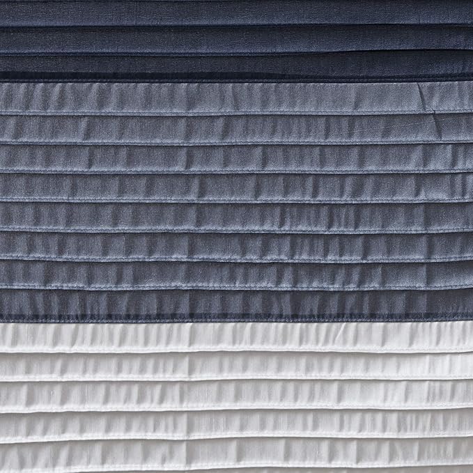 Madison Park Amherst Bathroom Shower Curtain Faux Silk Pieced Striped Modern Microfiber Bath Curtains, 72" W x 72" L, Navy (Pack of 4)