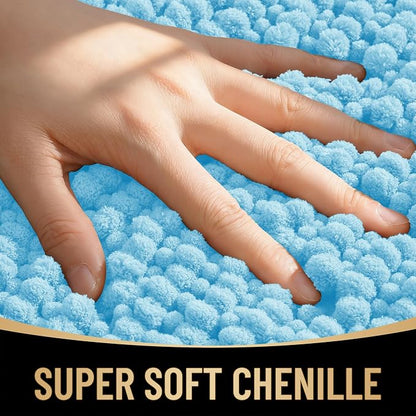 OLANLY Thick Chenille Absorbent Bathroom Rugs Mat 36x24, Sky Blue | Soft Bath Rugs, Rubber Backing, Machine Wash Dry, Bath Mats for Bathroom, Tub and Shower, Home Decor Accessories