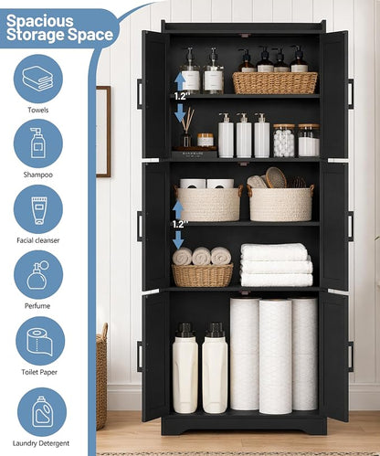 Akxomel Tall Bathroom Floor Cabinet with 6 Barn Door 60.2''H Pantry Black | 11.6''D x 22.6''W Linen Storage Cabinet with Adjustable Shelves, for Kitchen, Living Room, Entryway