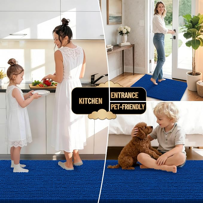 OLANLY Thick Chenille Bathroom Runner Rugs Mats 44x24, Royal Blue | Soft Absorbent Bath Rugs, Rubber Backing, Machine Wash Dry, Bath Mats for Bathroom, Tub and Shower, Home Decor Accessories