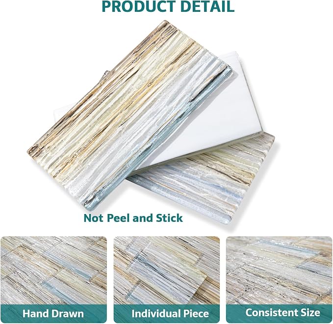 Glass Subway Tile, 3x6 Inch Glass Tile for Kitchen Backsplash Bathroom Shower Wall Sunshine Beach (40 Pcs 5 sq.ft)