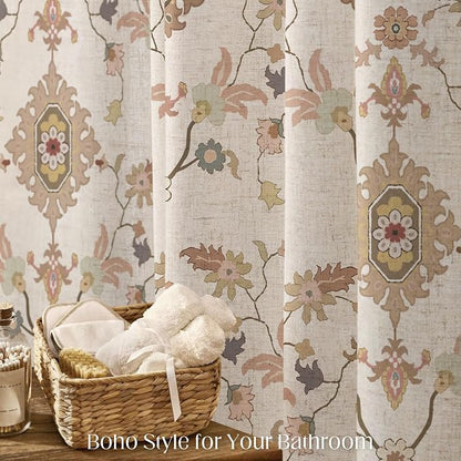 Boho Floral Shower Curtain, Vintage Cottage Core Shower Curtains for Bathroom, 72Wx72H Inch
