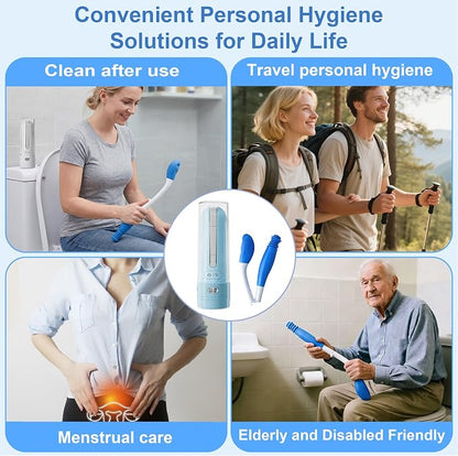 Electric Portable Bidet Toilet Aids Wiper Tool Set, SkyBlue | 2-in-1 travel hygiene kit 15.7" extended length wiping tools 1600mAh Long-lasting Battery USB-C Rechargable IPX7 Waterproof
